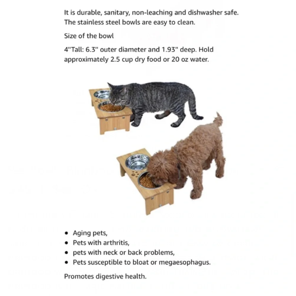 Pet Bowls Bamboo Elevated Stand Feeder